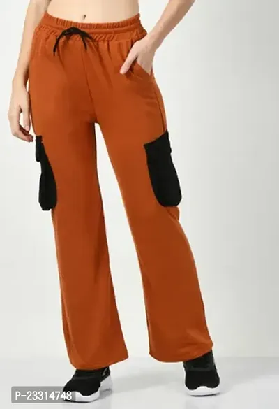 Elegant Orange Terry Lycra Solid Trousers For Women