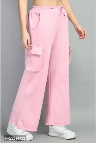 Elegant Pink Terry Lycra Solid Trousers For Women