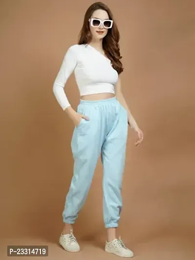 Elegant Turquoise Terry Lycra Solid Joggers For Women