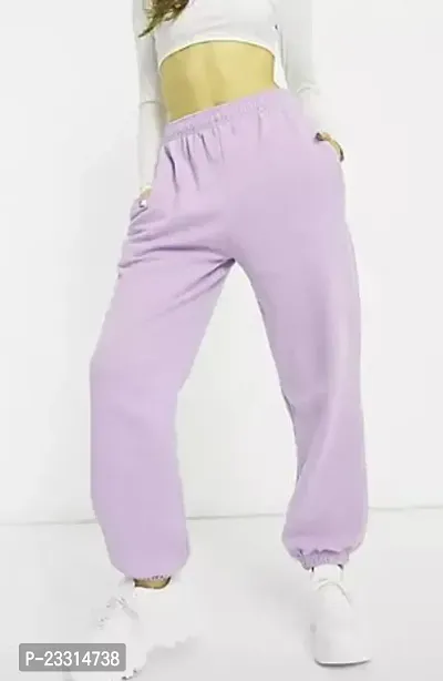 Elegant Pink Terry Lycra Solid Joggers For Women