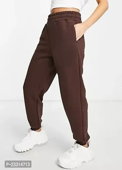 Elegant Brown Terry Lycra Solid Joggers For Women
