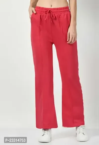 Elegant Pink Terry Lycra Solid Trousers For Women