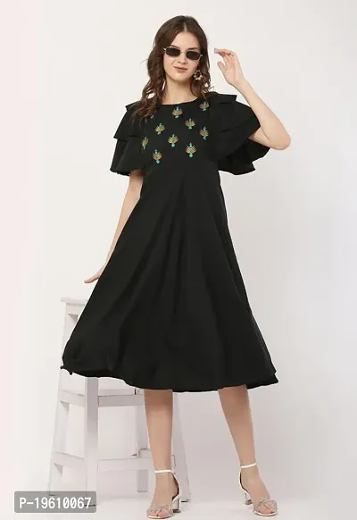 Stylish Printed Black Crepe Dress-thumb0
