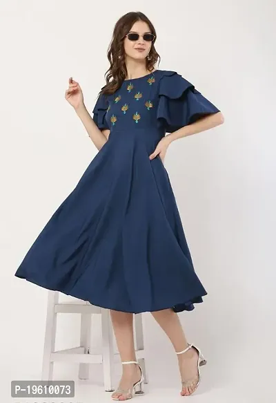 Stylish Printed Blue Crepe Dress