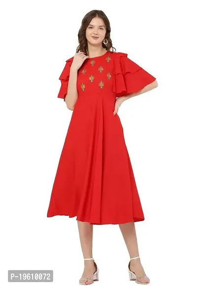 Stylish Printed Red Crepe Dress
