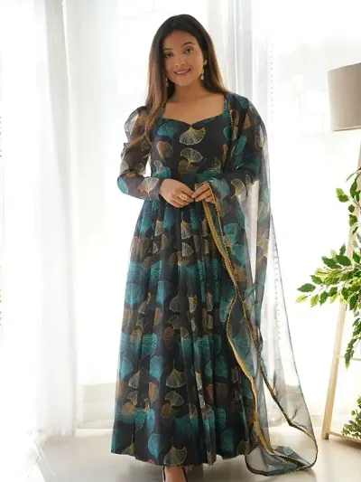 Fancy Georgette Gown With Dupatta For Women