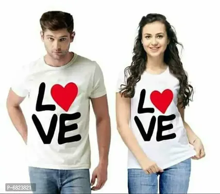 Fancy Couple Printed Round Neck Tshirts For Men And Women Pack Of 2