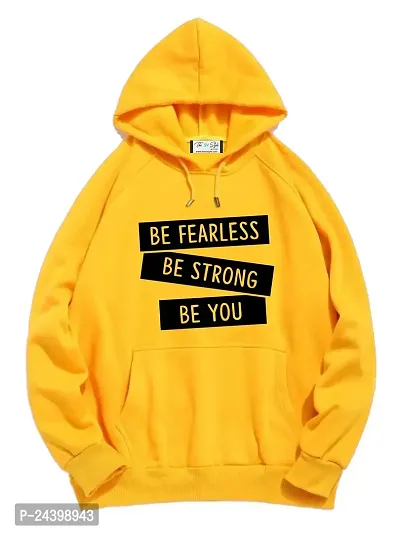 The SV Style Men's, Women's, Cotton, High Neck, Be Fearless Be Strong Be You Graphic Printed Warm Hoodie (Yellow, Black)-thumb0