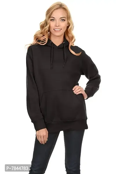 Stylish Cotton Solid Long Sleeves Hooded Sweatshirts For Women-thumb0