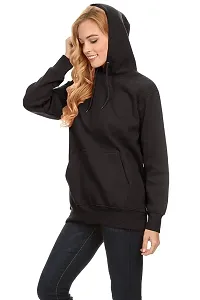 Stylish Cotton Solid Long Sleeves Hooded Sweatshirts For Women-thumb1