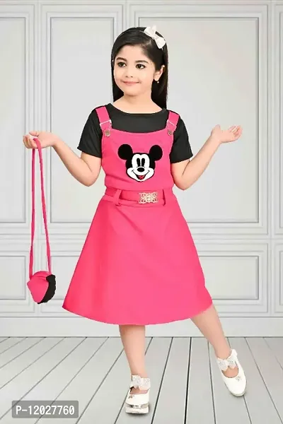 Kids Printed Cotton Frock with Sling Bag-thumb0