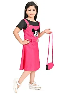 Kids Printed Cotton Frock with Sling Bag-thumb3