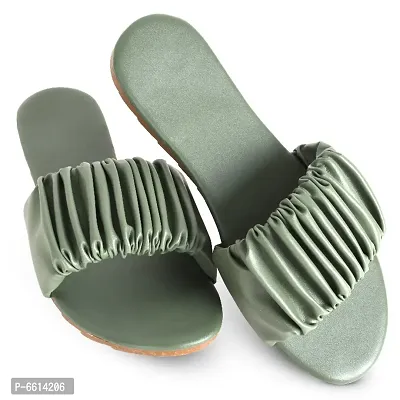 Fab Flip Olive Stylish Scrunchy Slippers for Girls and Women for Casual Wear Bellies And Mojris for Women (Made in India)-thumb0