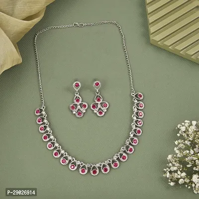 Stylish Red Alloy American Diamond Jewellery Set For Women-thumb0