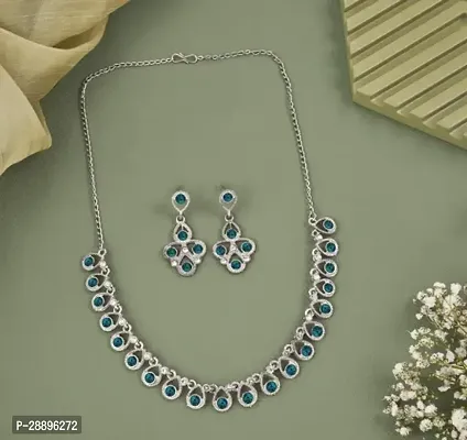 Stylish Blue Alloy American Diamond Jewellery Set For Women-thumb0