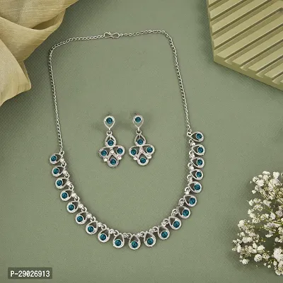 Stylish Blue Alloy American Diamond Jewellery Set For Women-thumb0