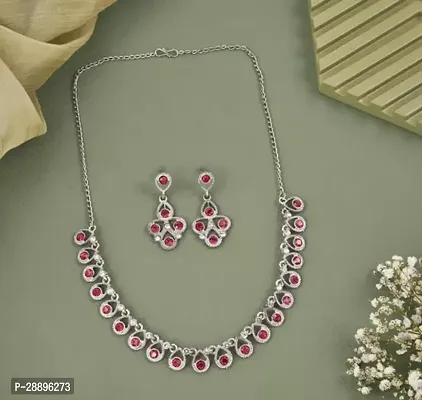 Stylish Red Alloy American Diamond Jewellery Set For Women-thumb0