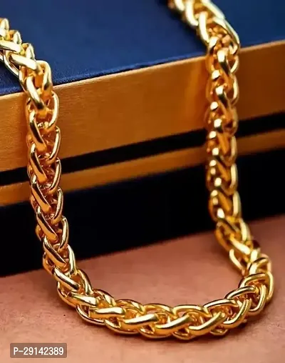 Golden Chain For Boys Necklace Chains For Men Girls Stylish  Fancy King Design Gold-plated Plated Brass Chain Water And Sweat Proof Jawellery PACK OF 1-thumb0