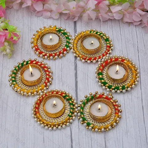 Stylish Tealight Candle Holder For Diwali Decor Candle Multicolor Pack Of 6