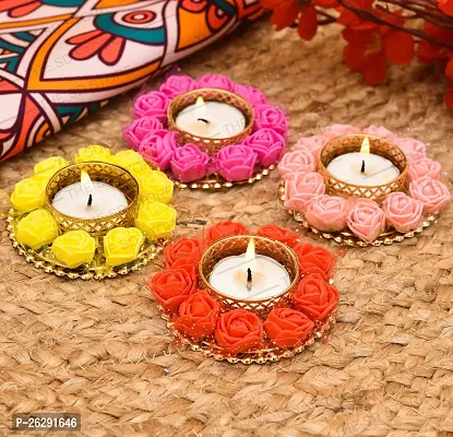 Stylish Style Fashion Tealight Candle Holder For Home Decoration On Diwali Candles Multicolor Pack Of 4-thumb0