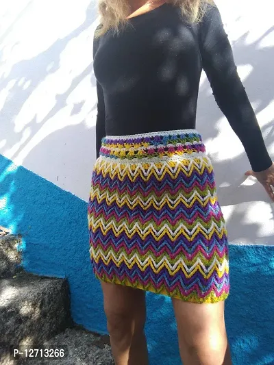 Elegant Multicoloured Knitted Woven Design Skirts For Women