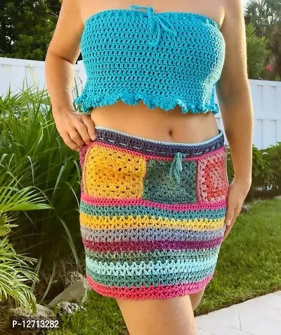 Elegant Multicoloured Knitted Woven Design Skirts For Women-thumb3