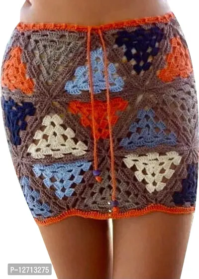 Elegant Multicoloured Knitted Woven Design Skirts For Women