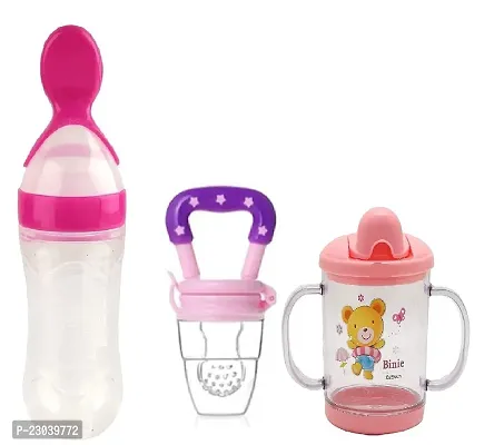 My NewBorn Baby Silicone Spoon Bottle And Fruit Nibbler And 240Ml Sipper Pack Of 3