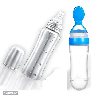 My NewBorn  Baby Steel Milk Feeding Bottle And Spoon Bottle Pack Of 2-thumb0