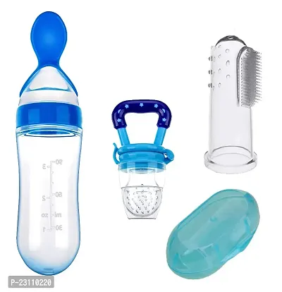 My NewBorn Baby Silicone Spoon Bottle And Fruit Nibbler And Finger Brush Pack Of 3