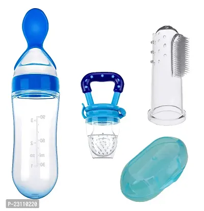 My NewBorn Baby Silicone Spoon Bottle And Fruit Nibbler And Finger Brush Pack Of 3-thumb0