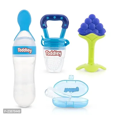 My NewBorn Baby Spoon Bottle And Fruit Nibbler And Fruit Shape Teether And Silicone Finger Brush pack Of 4