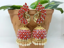 Soika? Multicolor Meenakari Peacock Design Jhumka Earrings | Jhumki Earrings | Ethnic Earrings (Red)-thumb1