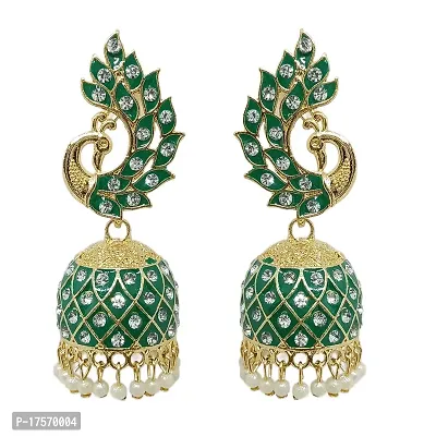 Soika? Multicolor Meenakari Peacock Design Jhumka Earrings | Jhumki Earrings | Ethnic Earrings (Green)-thumb0