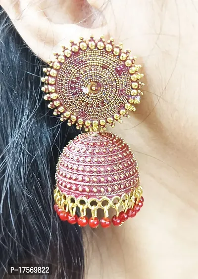 Soika? Jhumka Earrings | Rajkot Earrings | Jhumki | Ethnic Jhumki (Maroon)-thumb3