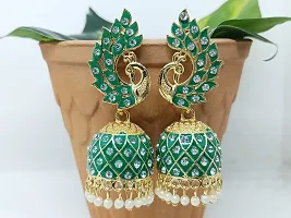 Soika? Multicolor Meenakari Peacock Design Jhumka Earrings | Jhumki Earrings | Ethnic Earrings (Green)-thumb1