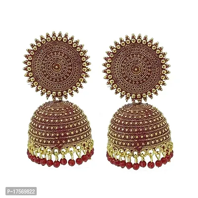 Soika? Jhumka Earrings | Rajkot Earrings | Jhumki | Ethnic Jhumki (Maroon)-thumb0