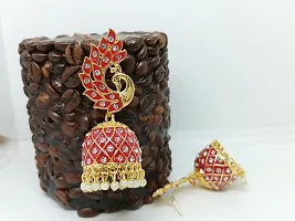 Soika? Multicolor Meenakari Peacock Design Jhumka Earrings | Jhumki Earrings | Ethnic Earrings (Red)-thumb2