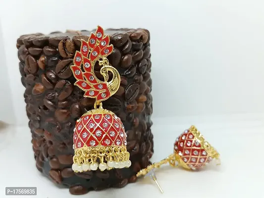 Soika? Multicolor Meenakari Peacock Design Jhumka Earrings | Jhumki Earrings | Ethnic Earrings (Red)-thumb3