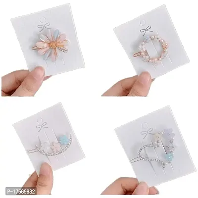 Soika? Korean Rhinestone Flower Clip | Geometric Shape Hollow Hair Clips Card For Toddlers, For Girls  Women | Pack of 4-thumb0