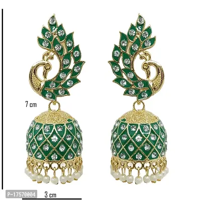 Soika? Multicolor Meenakari Peacock Design Jhumka Earrings | Jhumki Earrings | Ethnic Earrings (Green)-thumb4