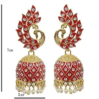 Soika? Multicolor Meenakari Peacock Design Jhumka Earrings | Jhumki Earrings | Ethnic Earrings (Red)-thumb3