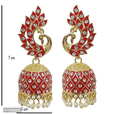 Soika? Multicolor Meenakari Peacock Design Jhumka Earrings | Jhumki Earrings | Ethnic Earrings (Red)-thumb4