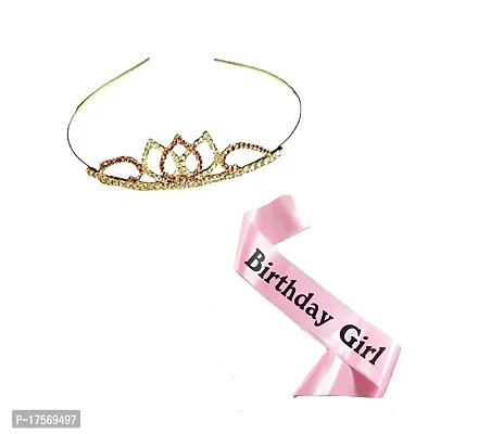 Soika Princess Crown Tiara  Birthday Sash for Birthday girl (Crown  Sash pack of 2) (STONE CROWN)