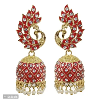 Soika? Multicolor Meenakari Peacock Design Jhumka Earrings | Jhumki Earrings | Ethnic Earrings (Red)-thumb0