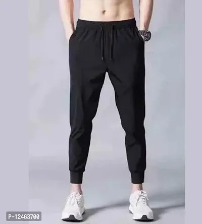 Stylish Black Cotton Solid Track Pants For Men-thumb0