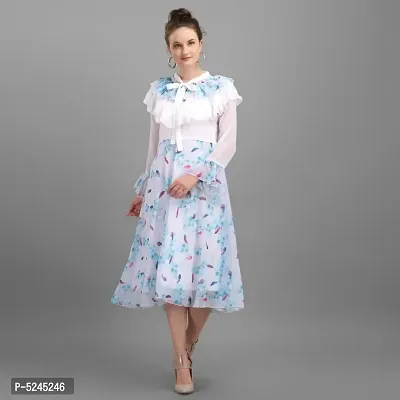 Fancy Georgette Printed Dress for Women-thumb0