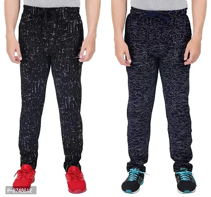 Men's Regular Fit Printed Track Pants (Pack of 2) (GG_Pant_P4_Black_P2_Navy-XL)