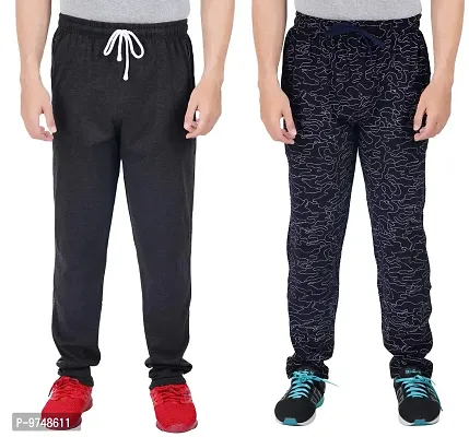 Men's Regular Fit Printed Track Pants (Pack of 2) (GG_Pant_404_Charcoal_P2_Navy-L)