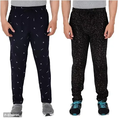 Men's Regular Fit Printed Track Pants (Pack of 2) (GG_Pant_P6_Navy_P3_Black-M)